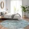 Homeroots 8' Sky Blue Gray And Charcoal Round Floral Washable Indoor Outdoor Area Rug 605487 - alternate 4