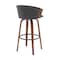 Homeroots 30" Gray And Wood Brown Faux Leather Swivel Bar Height Bar Chair 534421 - alternate 2