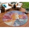 Homeroots 8' Orange Red And Teal Blue Round Abstract Washable Indoor Outdoor Area Rug 615616 - alternate 1