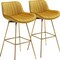 Homeroots Set of Two 29" Yellow and Gold Velvet and Metal Low Back Bar Height Swivel Bar Chairs 543458 - alternate 2