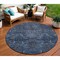Homeroots 8' Navy Blue And Charcoal Round Damask Washable Indoor Outdoor Area Rug 603325 - alternate 1