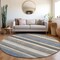 Homeroots 8' Denim Blue Beige And Taupe Round Striped Washable Indoor Outdoor Area Rug 618258 - alternate 4