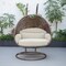 Leisuremod Mendoza Dark Brown Wicker Hanging 2 person Egg Swing Chair with Paupe Cushions MSCDBR-53TP - alternate 4