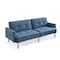 Homeroots 85" Blue Polyester Blend Convertible Futon Sleeper Sofa And Toss Pillows With Silver Legs 544953 - alternate 2