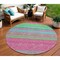 Homeroots 8' Blush Lime Green And Teal Blue Round Striped Washable Indoor Outdoor Area Rug 614799 - alternate 1