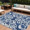 Homeroots 8' X 10' Navy Blue And Ivory Damask Washable Indoor Outdoor Area Rug 614446 - alternate 1