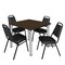 Regency Square Kee Breakroom Table W/ 4 Restaurant Stack Chairs, 42 in W, 42 in L, Neo Walnut TB4242NWBPCM29BK - alternate 1