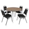Regency Round Kahlo Breakroom Table W/ 4 Restaurant Stack Chairs, 48 in W, 48 in L, Noble Oak TPL48RNDNOCM29BK - alternate 1
