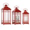 Homeroots Set of Three Red Geometric Glass And Metal Floor Lantern Candle Holders, 3PK 516434 - alternate 1