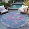 Homeroots 8' Blue Round Floral Medallion Washable Indoor Outdoor Area Rug 607844 - alternate 2