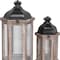 Homeroots Set of Two Brown Geometric Metal And Solid Wood Floor Lantern Candle Holders, 2PK 634814 - alternate 1