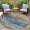 Homeroots 8' Teal Blue Orange And Beige Round Abstract Washable Indoor Outdoor Area Rug 631457 - alternate 3