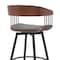Homeroots 27" Gray and Black Faux Leather with Metal Swivel Counter Height Bar Chair 534451 - alternate 4