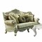 Homeroots 72in Green And Light Green Polyester Blend Damask Chesterfield Loveseat and Toss Pillows 348215 - alternate 1