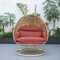 Leisuremod Mendoza Light Brown Wicker Hanging 2 person Egg Swing Chair with Cherry Cushions MSCLBR-53CHR - alternate 5