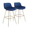 Homeroots Set of Two 29" Blue and Gold Velvet and Metal Low Back Bar Height Swivel Bar Chairs 543453 - alternate 3