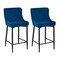 Homeroots Set of Two 26" Blue and Black Velvet and Metal Low Back Counter Height Bar Chairs, 2PK 555057 - alternate 2