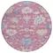 Homeroots 8' Pink Ivory And Denim Blue Round Floral Washable Indoor Outdoor Area Rug 605321 - alternate 3