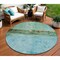 Homeroots 8' Teal Blue And Gold Round Abstract Washable Indoor Outdoor Area Rug 618633 - alternate 1