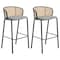 Leisuremod Ervilla Wicker Bar Stool with Fabric Seat and Black Powder Coated Steel Frame, Grey, 2PK EBBL-31GR2 - alternate 1