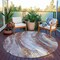 Homeroots 8' Taupe Sky Blue And Ivory Round Abstract Washable Indoor Outdoor Area Rug 617445 - alternate 5