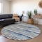 Homeroots 8' Navy Blue Beige And Ivory Round Striped Washable Indoor Outdoor Area Rug 598910 - alternate 3