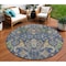 Homeroots 8' Navy Blue Green And Brown Round Floral Washable Indoor Outdoor Area Rug 605291 - alternate 1