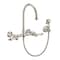Whitehaus Collection Vintage III Plus Wall Mount Faucet with a  Long Gooseneck Swivel Spout, and Solid Brass Side Spray WHKWLV3-9301-NT-PN - alternate 1