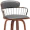 Homeroots 30" Gray And Wood Brown Faux Leather Swivel Low Back Bar Height Bar Chair 534444 - alternate 3