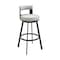 Armen Living Flynn 30in Swivel Bar Stool in Black Metal with Light Gray Faux Leather LCFLBABLKLGRY30 - alternate 1