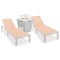 Leisuremod Marlin White Aluminum Patio Chaise Lounge Chair Set of 2 with Square Fire Pit Table, Light Brown MLWCF21-77LBR2 - alternate 1