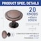 Lifemaster 1-1/4in Cabinet Knobs, Oil Rubbed Bronze, Durable Zinc Alloy, Easy Installation, 20PK LMKNBGLD20 - alternate 4