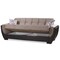 Homeroots 93" Sand And Brown Chenille And Faux Leather Sleeper Sofa And Toss Pillows With Brown Legs 607162 - alternate 3