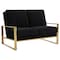 Leisuremod Jefferson Contemporary Velvet Loveseat with Gold Frame, Black JAG53BL - alternate 1
