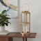 Homeroots 26" Natural And Bronze Distressed Geometric Solid Wood And Metal Tabletop Lantern Candle Holder 609333 - alternate 3