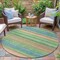Homeroots 8' Artichoke Green Peach And Teal Blue Round Striped Washable Indoor Outdoor Area Rug 631193 - alternate 3