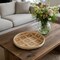 Homeroots 13in Orange and Natural Round Wicker Geometric Handmade Basket Tray 476492 - alternate 2