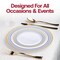 Smarty Had A Party White with Blue and Gold Chord Rim Plastic Dinnerware Set (120 Dinner Plates+120 Salad Plates), 240PK 620VP-CASE - alternate 4