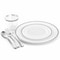Elama 600 Piece Disposable Plastic Dinnerware Party Set for 100 Guests in White with Silver Trim 750124341M - alternate 3