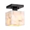 Jonathan Y Alessia 5" 1-Light Modern Contemporary Alabaster/Iron Cube LED Semi Flush Mount, White Marbling/Black JYL1202B - alternate 1