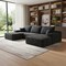 Homeroots 135" Black Corduroy Modular Compression Foam Sofa With Ottoman And Toss Pillows 712944 - alternate 2