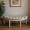 Homeroots 55in Beige and White Tufted Linen and Solid Wood Upholstered Distressed Half Circle Bench 639957 - alternate 4