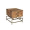 Homeroots 21" Brass And Brown Solid Wood And Iron Square End Table With Drawer 488548 - alternate 3