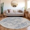 Homeroots 8' Navy Blue Round Oriental Washable Indoor Outdoor Area Rug 607610 - alternate 4