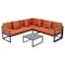 Leisuremod Chelsea Black Sectional With Adjustable Headrest & Coffee Table With Orange Cushions CSLBL-80OR - alternate 1