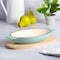 Martha Stewart 2 Piece Enameled Cast Iron Oval Casserole Birch Wood Trivet Set in Aqua 129057.02 - alternate 4