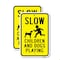 Signmission Slow Children And Dogs Playing, Heavy-Gauge Aluminum, 18" x 24", A-1824-24736 A-1824-24736 - alternate 1