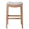 Homeroots 31" Beige and Natural Fabric and Solid Wood Backless Bar Height Bar Chair 632357 - alternate 2