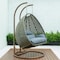 Leisuremod Beige Wicker Hanging 2 person Egg Swing Chair with Charcoal Blue Cushions ESCBG-57CBU - alternate 3