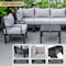 Leisuremod Chelsea 7-Piece Patio Sectional And Coffee Table Set Black Aluminum With Cushions, Light Grey CSTBL-7LGR - alternate 2